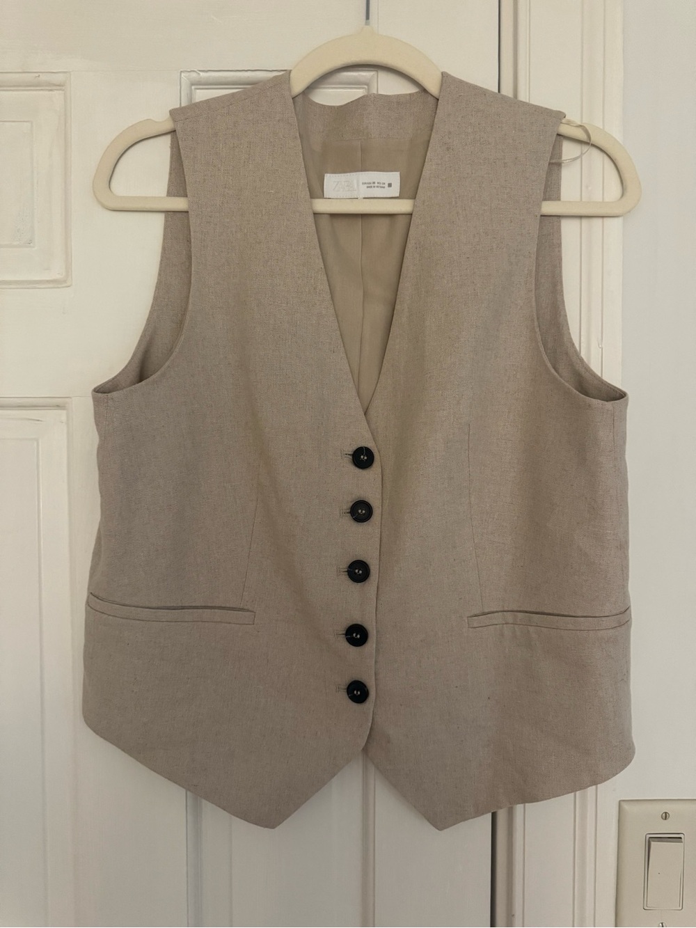 Zara Taupe Button-Front Tailored Vest